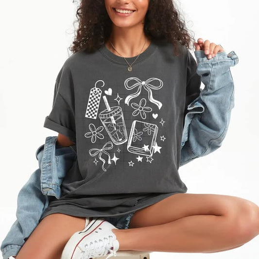 Iced Coffee Bow Floral Graphic Tee